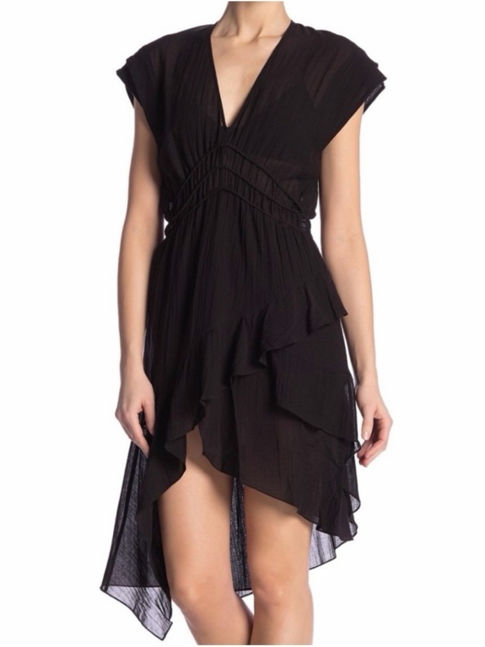 Iro Women's Black V-Neck Ruffled Asymmetrical Dress